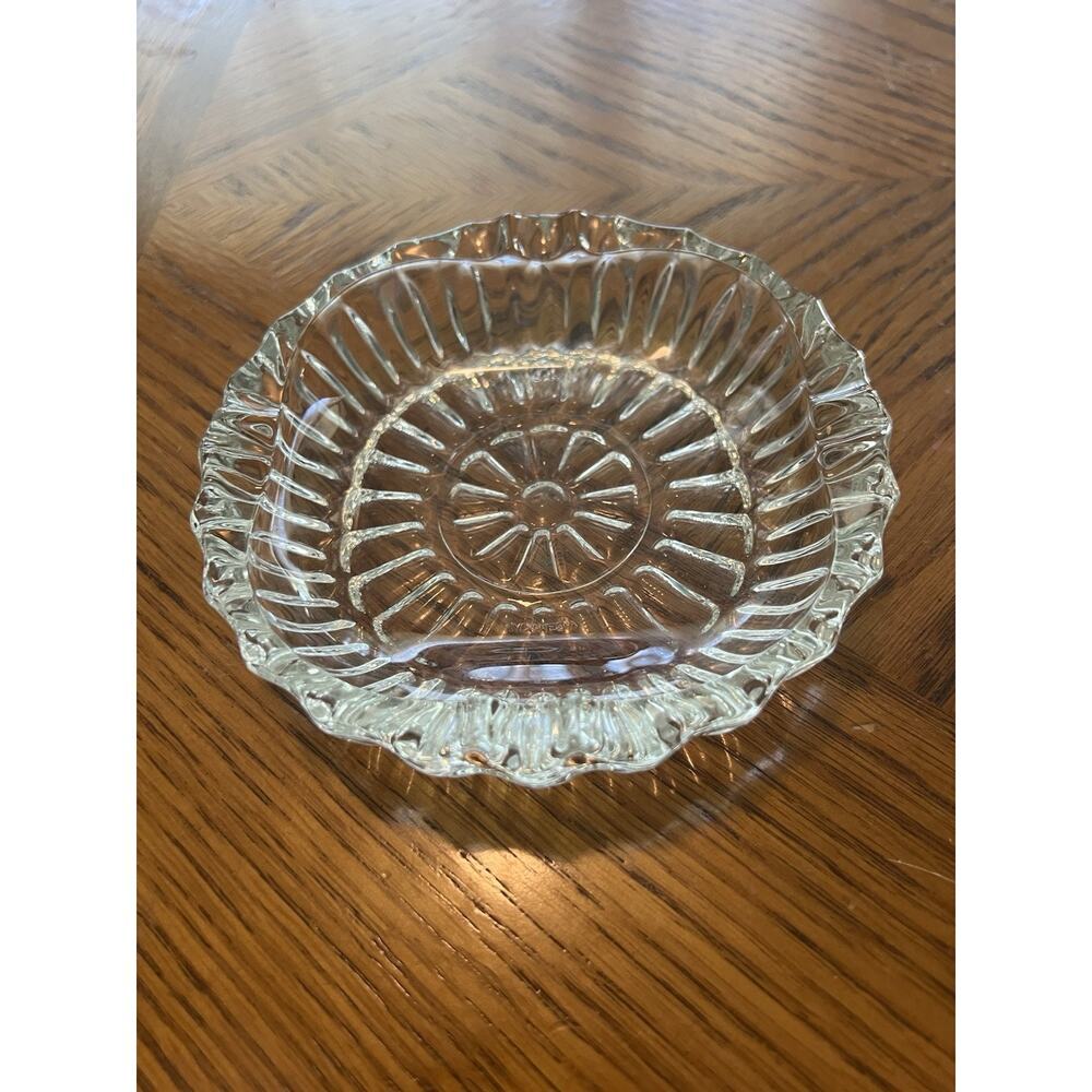 Vintage 5” Clear Ashtray Pasari Indonesia Pressed Glass Clear 4 Rest